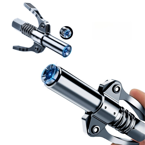 2PCS Locking Grease Gun Coupler with Dual Handle, Quick Release Heavy Duty Fitting for All Grease Guns