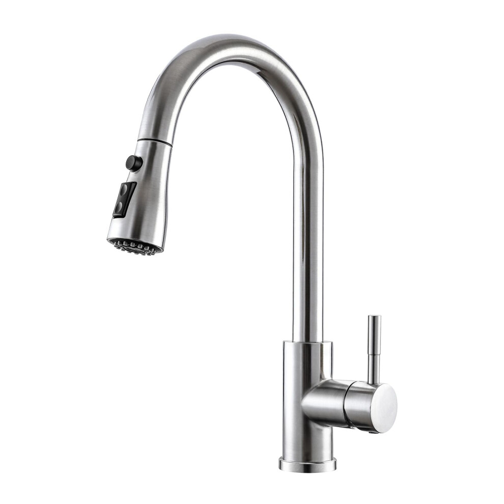 Brushed Nickel Pull Down Kitchen Faucet With Sprayer, Single Hole Traditional Farmhouse Rv 9119770780478