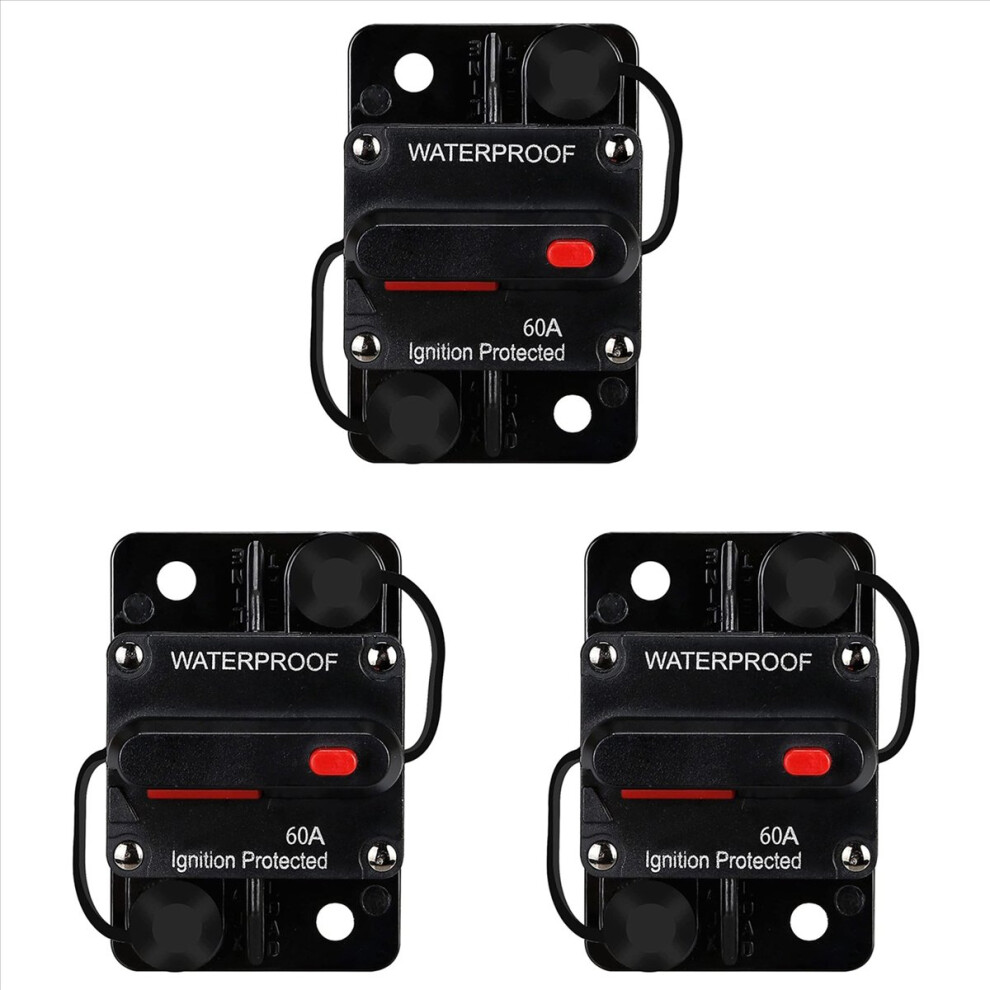 3X Waterproof Circuit Breaker,With Manual Reset,12V-48V Dc,60A,For Car Marine Trolling Motors Boat Power Protect 4852840276826