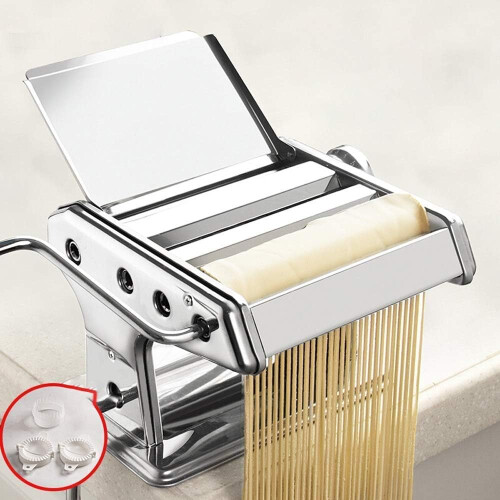 Stainless Steel Pasta Maker with Adjustable Thickness, Manual Noodle Roller Cutter for Home Kitchen 1