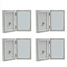 4X Double Picture Frame 4X6in Rustic Grey Photo Frames Wooden Hinged Folding,Wedding Gifts,Mother'S Father'S Day Present