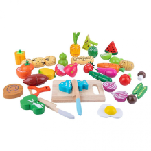 Ensemble de cuisine en bois multicolore (20,6 x 20,2 cm, 31 pièces) - Cadeau d'anniversaire - Jeu de rôle - Jouet alimentaire pour enfants