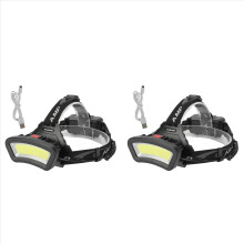 Lanterna de cabeça LED COB dupla, recarregável via USB, ideal para camping e trilhas ao ar livre.