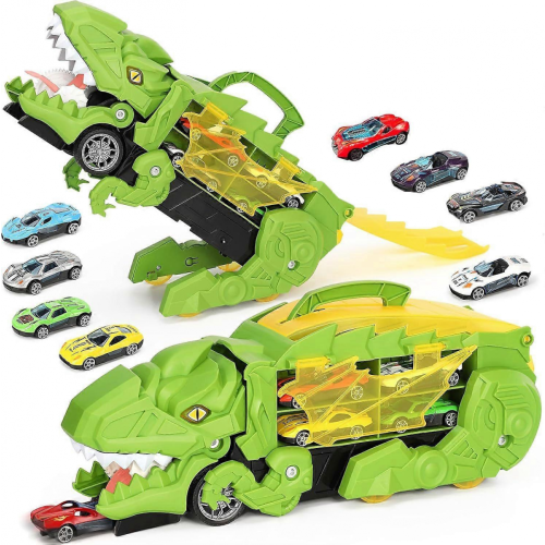 Camion dinosaure transformable avec 8 mini-voitures pour enfants