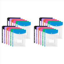 Lot de 24 pochettes plastiques pour classeurs à 3/4/11 anneaux, organiseur de documents extensible avec bouton-pression et étiquette