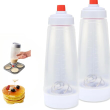 2 Pack Pancake Batter Dispenser 1000ml with Whisk Ball, Silicone Squeeze Bottle, Detachable Stand