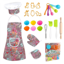 Ensemble de cuisine pour enfants avec tablier, toque et vêtements de pâtisserie ajustables - Jouets en plastique pour garçons et filles