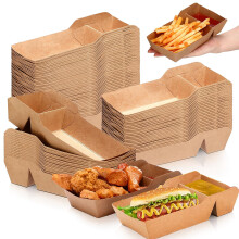 100 Pack Kraft Paper 2 Compartment Food Trays, EcoFriendly Disposable Snack Containers for Parties and Picnic