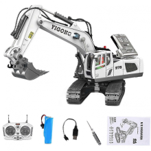 RedExcavator Toy Flexible Digging Arm Sound 680-Degree Rotation 1/20 Scale Model Toy 2.4GHz Remote Control Engineering Vehicle Crawler Truck Boy Toy