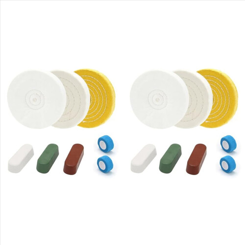 Conjunto de 2 discos de polimento de 6 polegadas para esmerilhadeira de bancada, com pastas de polimento e corte, e bandagem de tecido não tecido.