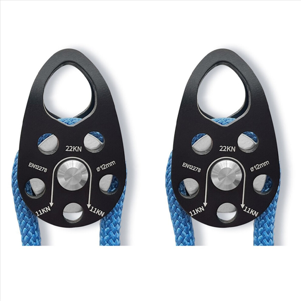2X Rock Climbing Pulley Aluminum Alloy 22Kn Light-Weight Portable Heavy Duty Single Fixed Swing Pulley Black 4852840281974
