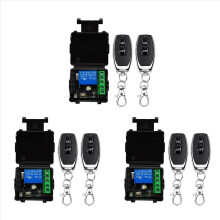 Interruptor de controle remoto sem fio 3X 433MHz com relé, 12V, para controle de luzes e motores de portas de garagem.