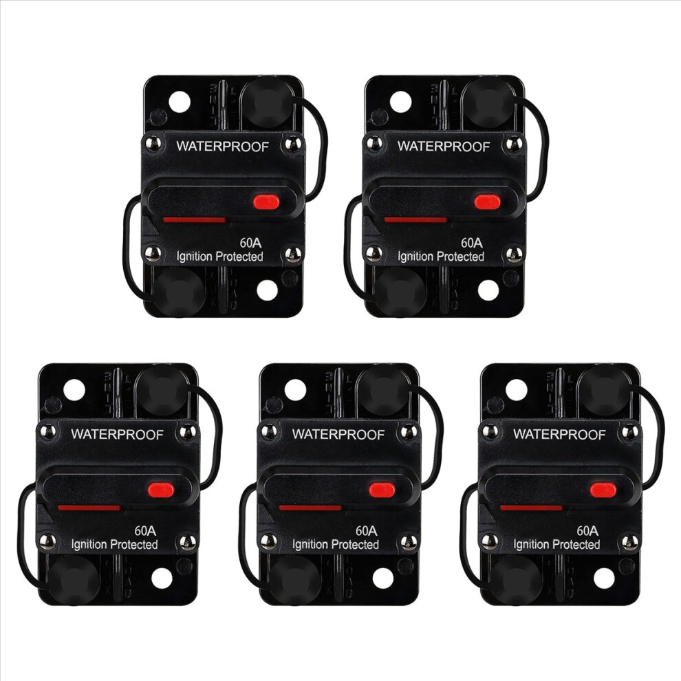 5X Waterproof Circuit Breaker,With Manual Reset,12V-48V Dc,60A,For Car Marine Trolling Motors Boat Power Protect 4852840277298