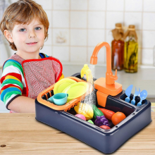 19 jouets d'évier de cuisine bleu foncé avec eau courante - Cadeau éducatif pour filles et garçons - Jouets de haute qualité