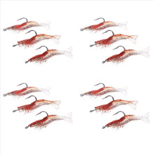 12 unidades de isca artificial de pesca em formato de camarão, 6 cm/3 g, macia, luminosa e realista, com anzol, vermelha.