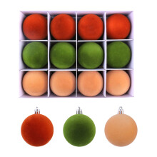 Set of 12 Elegant 6CM Flocking Christmas Balls for-brown green