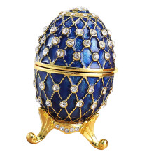 Eggs Shaped Ornament with Hand Painted Detail and Jewels-Blue