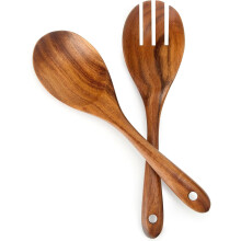 Wooden Salad Servers 10 Inch Spoon and Fork Set with Ergonomic Handles and Durable Construction