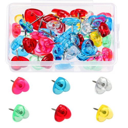 50/100/150Pcs Decorative Heart Push Pins-50 transparent mixed