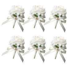 Faux Silk Rose Revers Pin voor Groomsmen Duurzaam en-ivoorwit