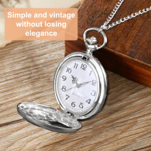 Reloj de bolsillo de cuarzo vintage, con escala de números arábigos y cadena, esfera blanca clásica, caja lisa y correa ajustable de acero