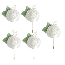 Faux Silk Rose Revers Pin voor Groomsmen Duurzaam en-Melkwit