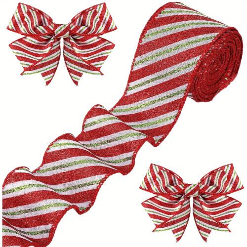 5 Rolls Glittering Polyester Ribbons-Red  green and white 2