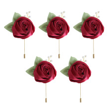 Set van 5 kunstmatige rozencorsage, realistische zijden- Claret