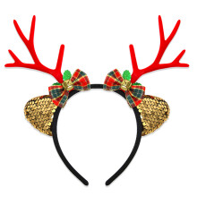 Soft Christmas Deer Antler Headbands-Bell bow with red an