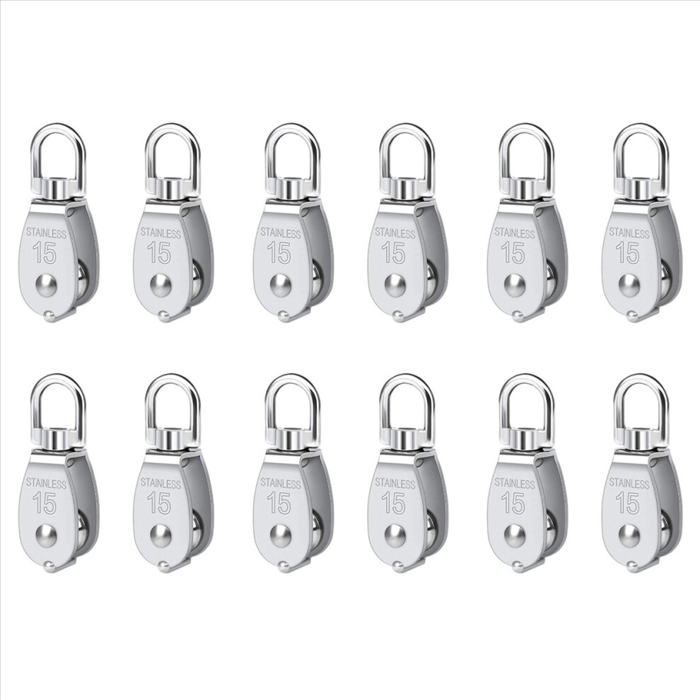 Pulley 304 Stainless Steel Single Pulley Block M15 Small Heavy Duty Swivel Bearing Pulley System For Rigging,12Pack 4852840288096