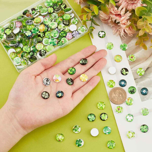Γυάλινες πέτρες Lucky Charm για DIY, κατασκευή κοσμημάτων, επίπεδη γυάλινη καμποσόν με 2