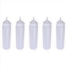 Conjunto de 5 frascos de plástico transparente branco para molho, com capacidade de 250ml cada, com tampa.