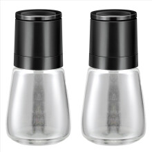 Moedor manual de sal e pimenta 2X em vidro transparente, moedor de grãos de pimenta, frasco para temperos, utensílios de cozinha, preto