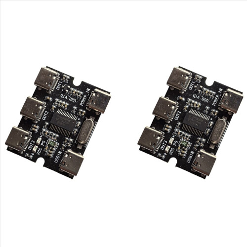 Hub USB Tipo C com 2 portas, 1 entrada e 3 saídas, com interface de alimentação.