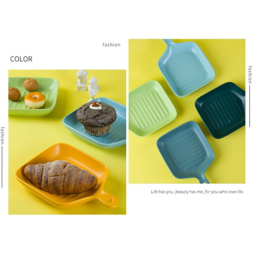 Ceramic Baking Dish with Handle, Microwave Safe Ovenware Tray for OventoTable Serving 2