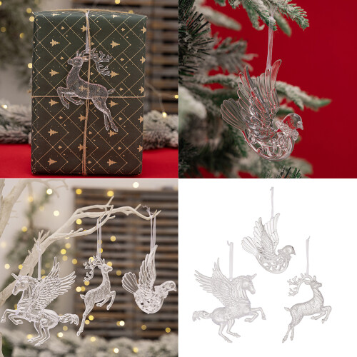 3Pieces Creative Clear Christmas Tree Hanging Decorations for 1