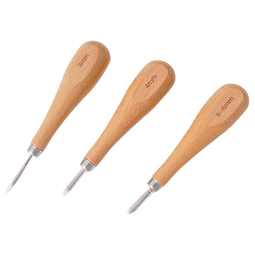 3Pcs Leather Sewing Beveler Ergonomic Grip Wood Handle Leather