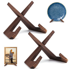 2 Pack Wood Plate Stand 6.5 Inch Rustic Display Holder for Plates Cookbooks Photos and Frames