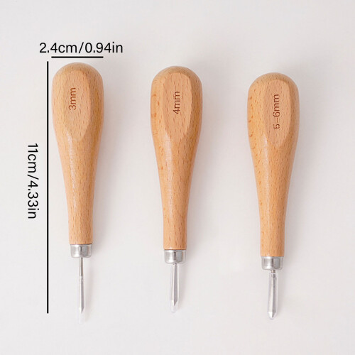 3Pcs Leather Sewing Beveler Ergonomic Grip Wood Handle Leather 2