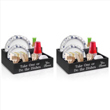 2X Farmhouse Rustic Wooden Plate Cup Napkin Dispenser Box Paper Plate Organizer Portable Picnic