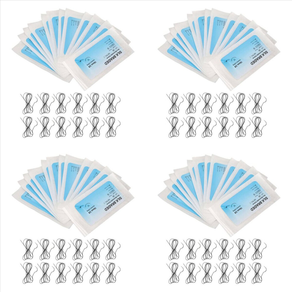 48Pcs Suture Set, Silk Thread Suturing Kit with CurvedNeedle Wound Suture Practice Thread for Clinic for Veterinary
