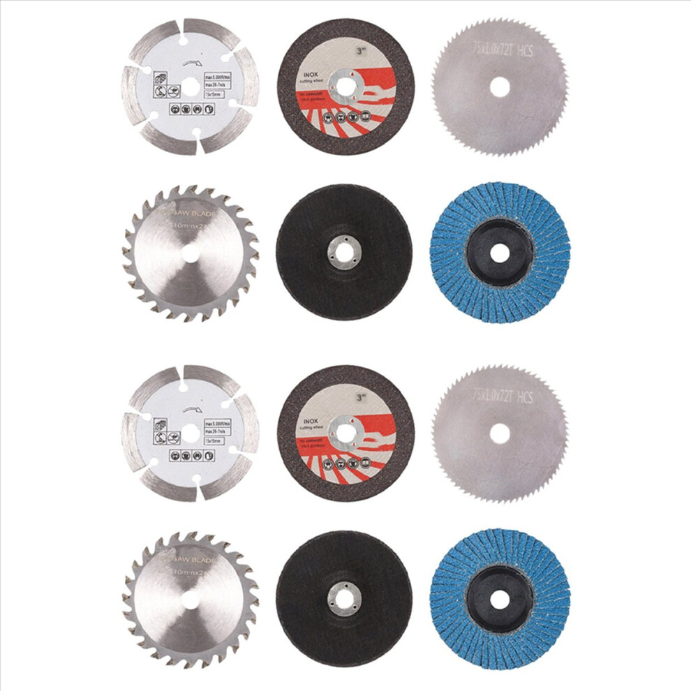 12Pcs 75Mm Cutting Disc Kit For 10Mm Bore Angle Grinder Metal Circular Saw Blade Flat Flap Grinding Wheel Sanding Pads 4852070727624