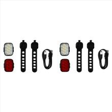 2x Fietsverlichtingsset Voor en Achter USB Oplaadbaar Mountainbike Helm Racefiets Koplamp Achterlicht