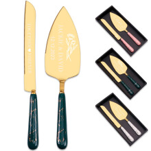 Wedding Cake Knife and Server Set with Custom Engraving, Stainless Steel, Green Handle