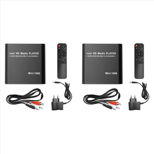 Reprodutor multimídia com 2 HDDs MKV 264, Full HD 1080p, USB, compatível com SD, TV Box, RMVB e WMV, plugue europeu.