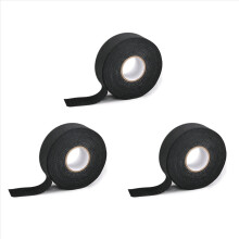 3x zwarte autoflaneltape, vlamvertragende, isolerende plakband, fluwelen harnastape 9 mm x 25 m