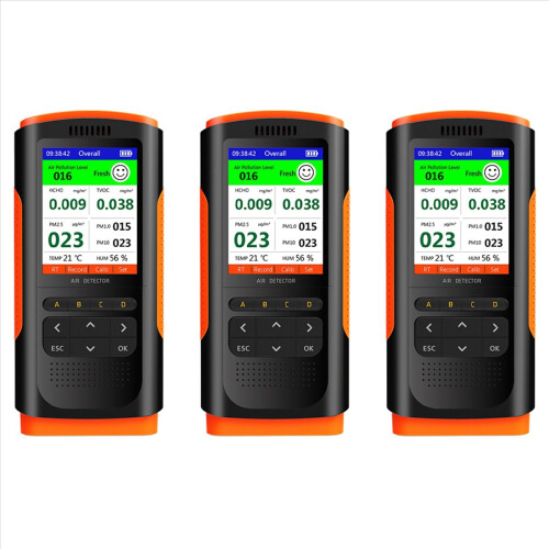 3x formaldehydedetector Luchtkwaliteitsmonitor PM 2.5 Draagbare display Luchtvervuilingsmeter Mini-stoftester voor thuis en in de auto