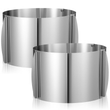 2 Pcs Adjustable Stainless Steel Cake Ring Set 6 to 12 Inch with Size Markings for Baking Mousse