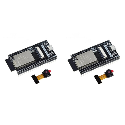 2 placas de desenvolvimento ESP32 CAM ESP32-WROVER-DEV com módulo Wi-Fi CH340C e câmera OV2640.