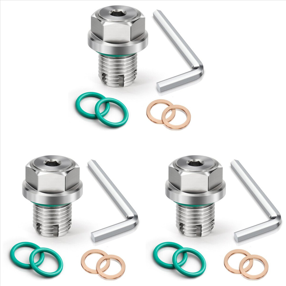3Pcs M14.1-1.5 X 15Mm Oversize Piggyback Oil Drain Plug, Stainless Steel Self Tapping Oil Pan Thread Repair Kit 4852840292420
